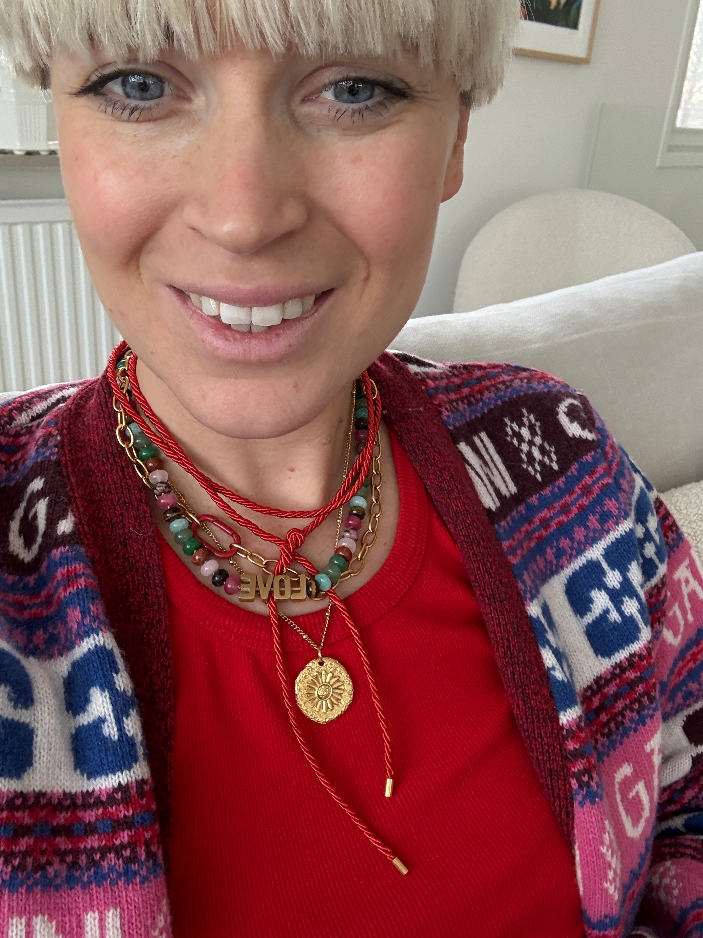 Red Clasp Necklace Gold