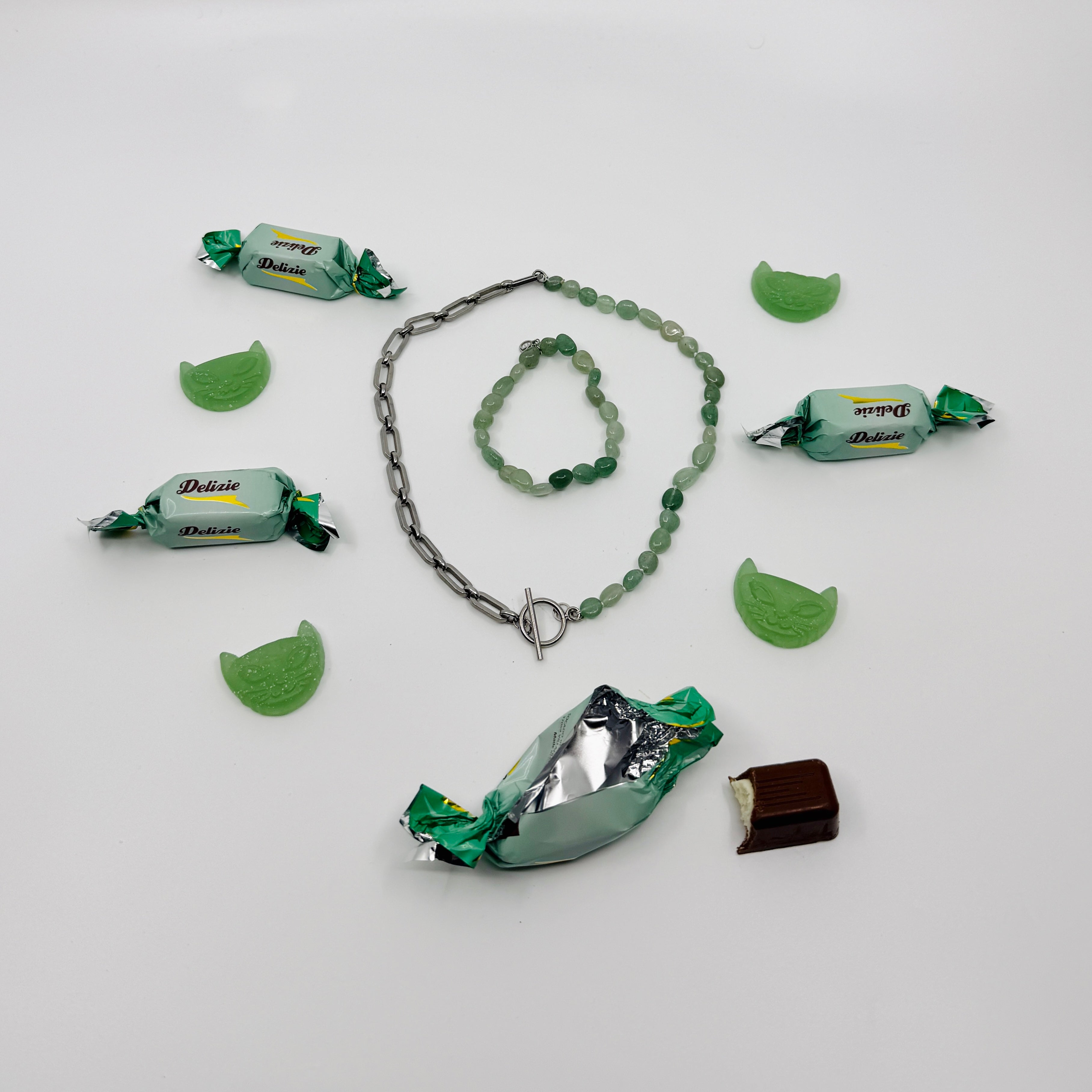 Chunky Gem Chain Necklace Green