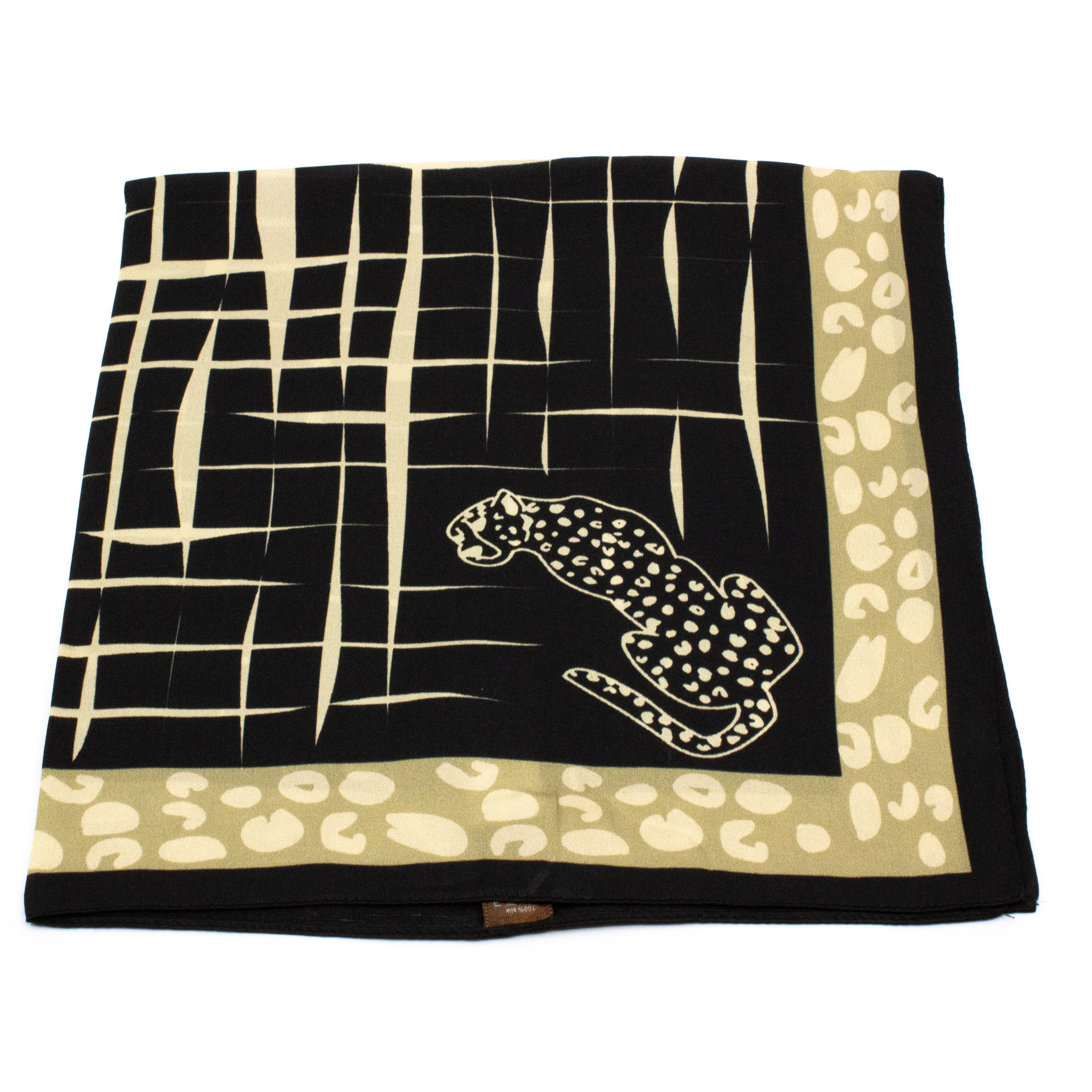 Leopard Square Sidensjal 50x50cm Svart