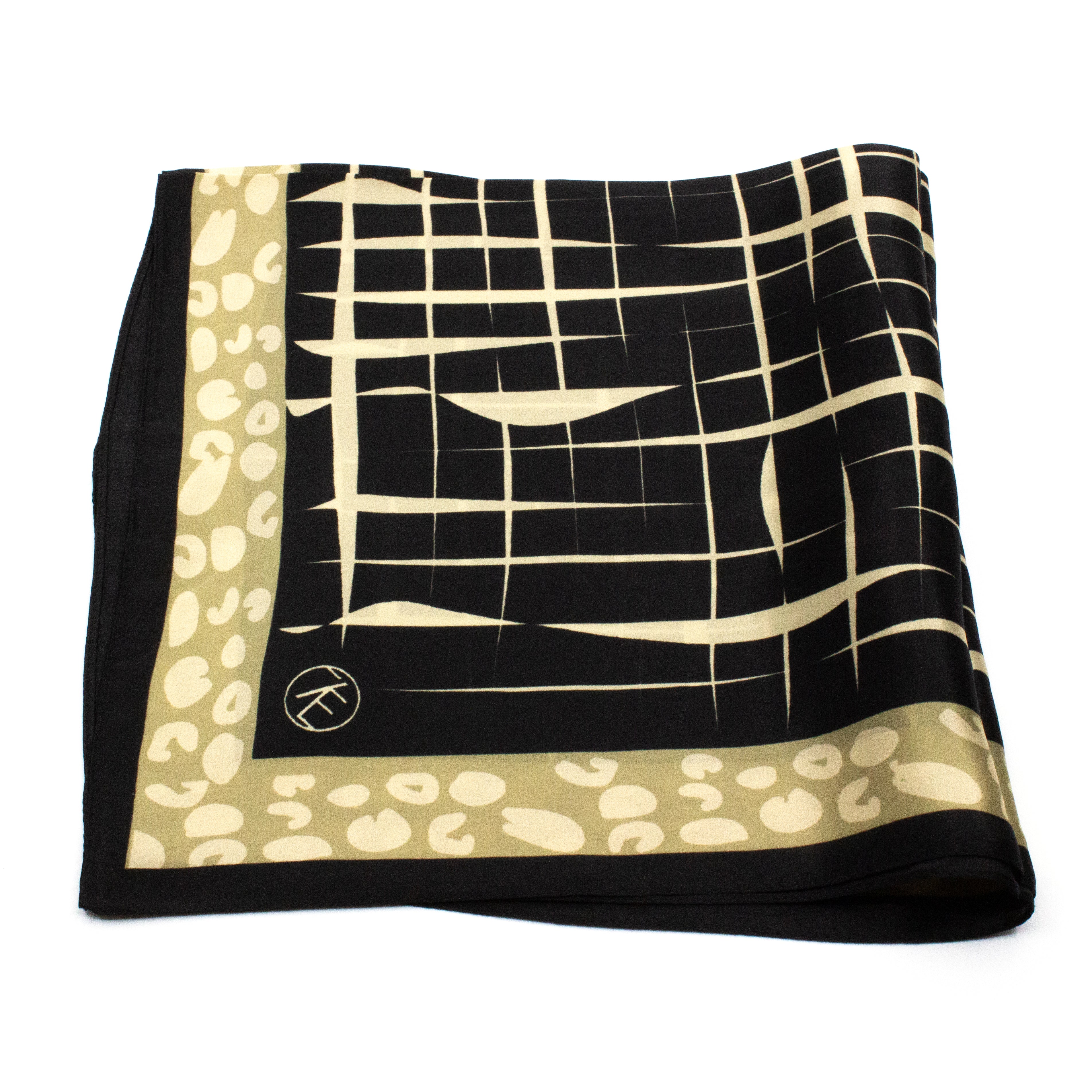 Leopard Square Sidensjal 50x50cm Svart