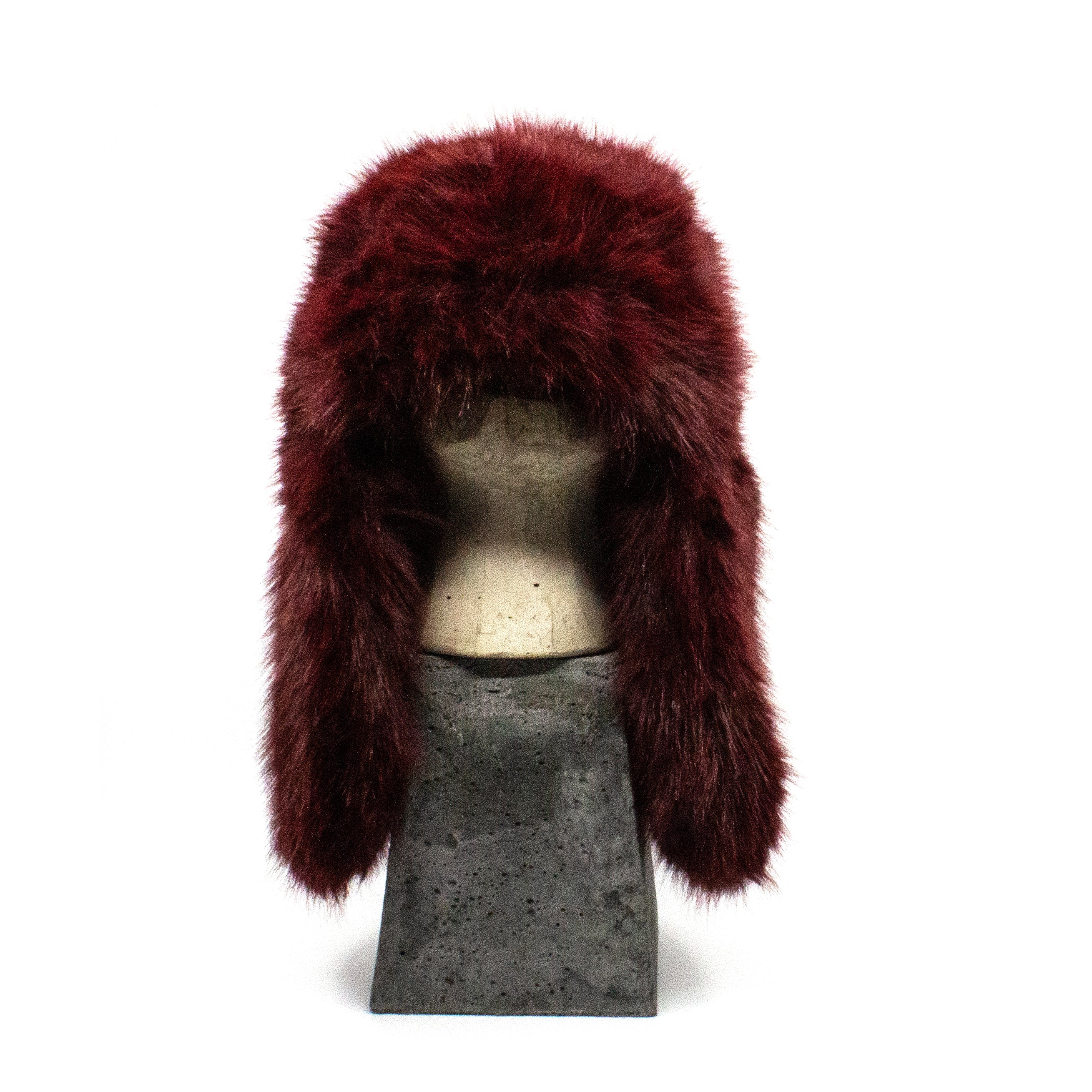 Faux Fur Mössa Vinröd