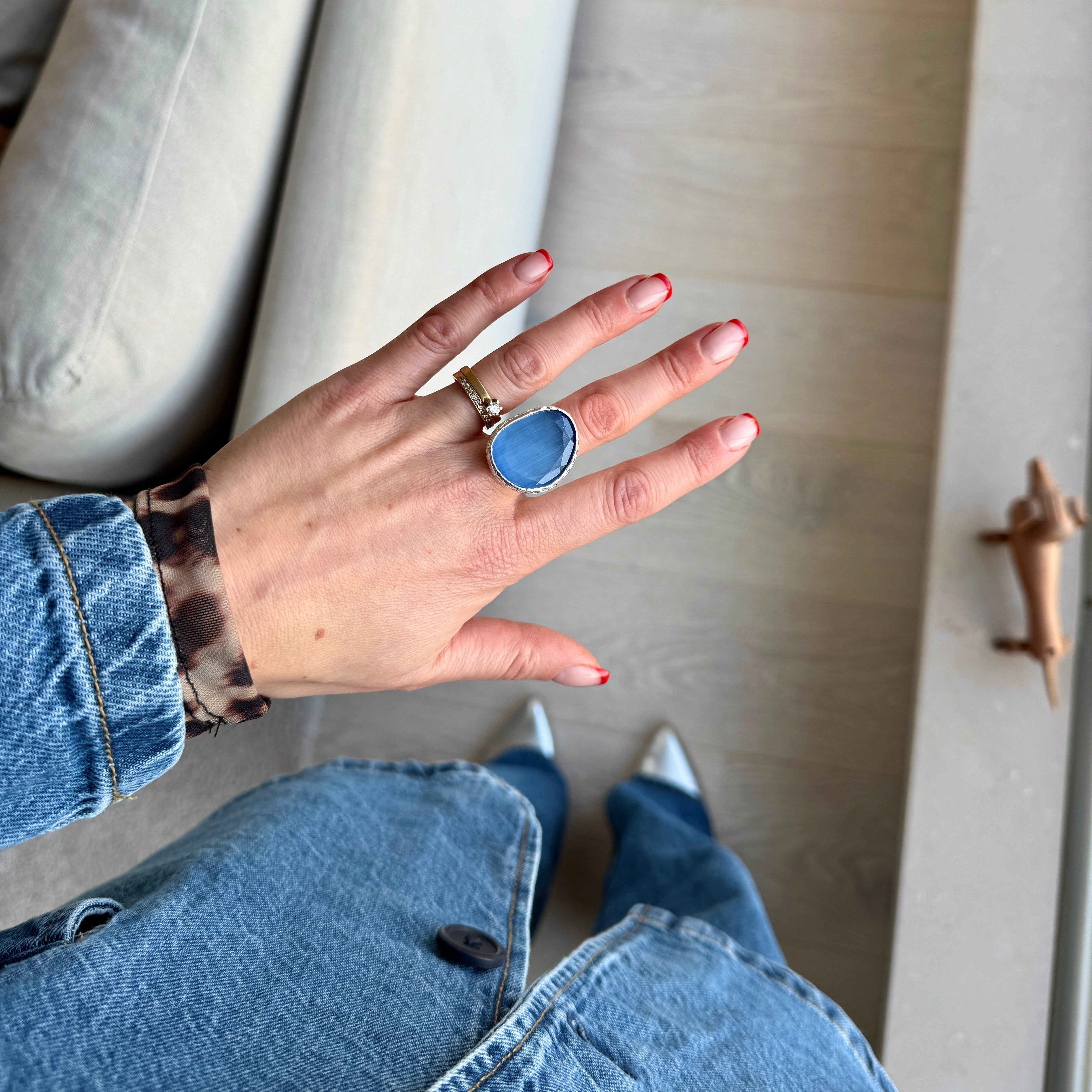 Omikron Silver Big Ring Jeans blue