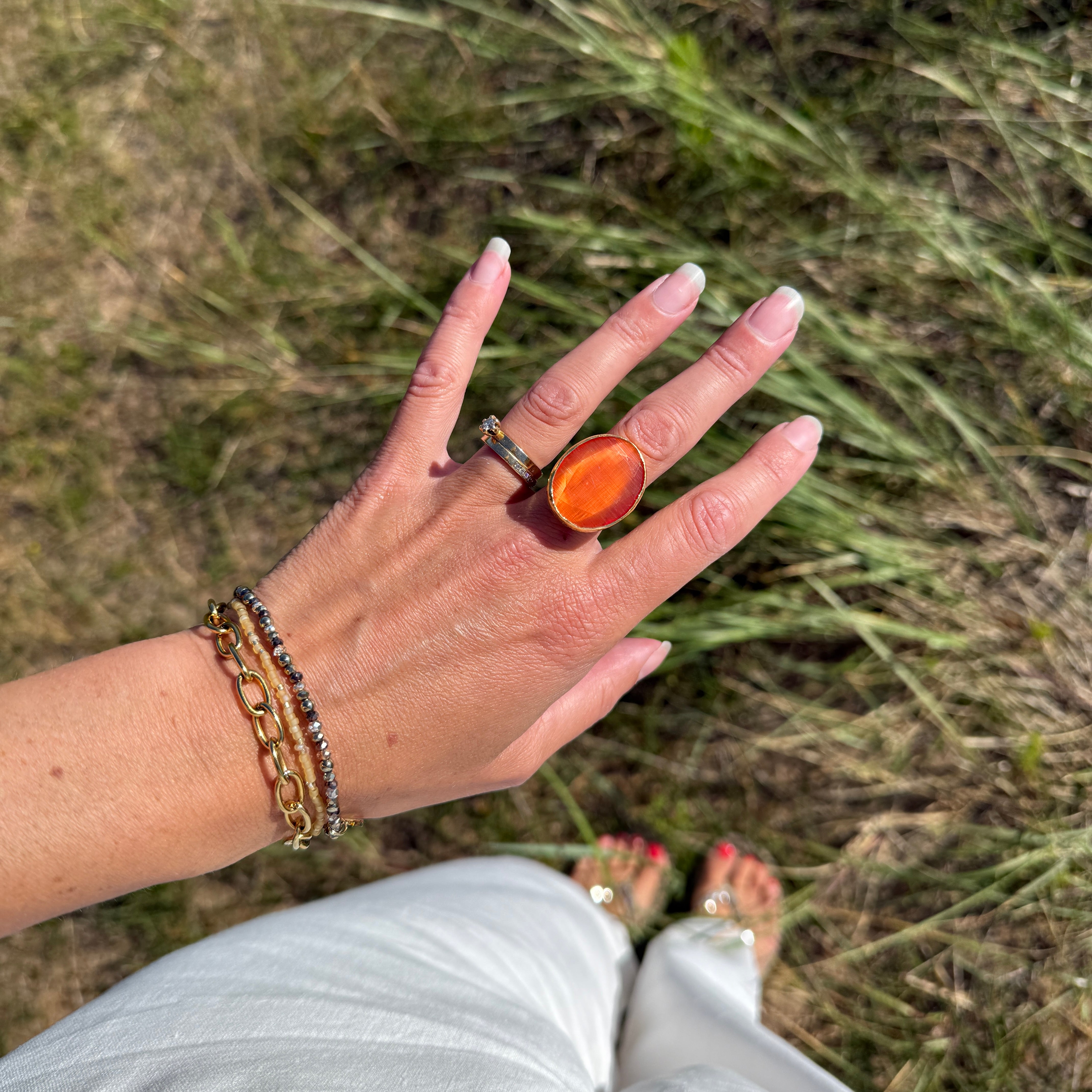 Thea Big Ring Guld Orange