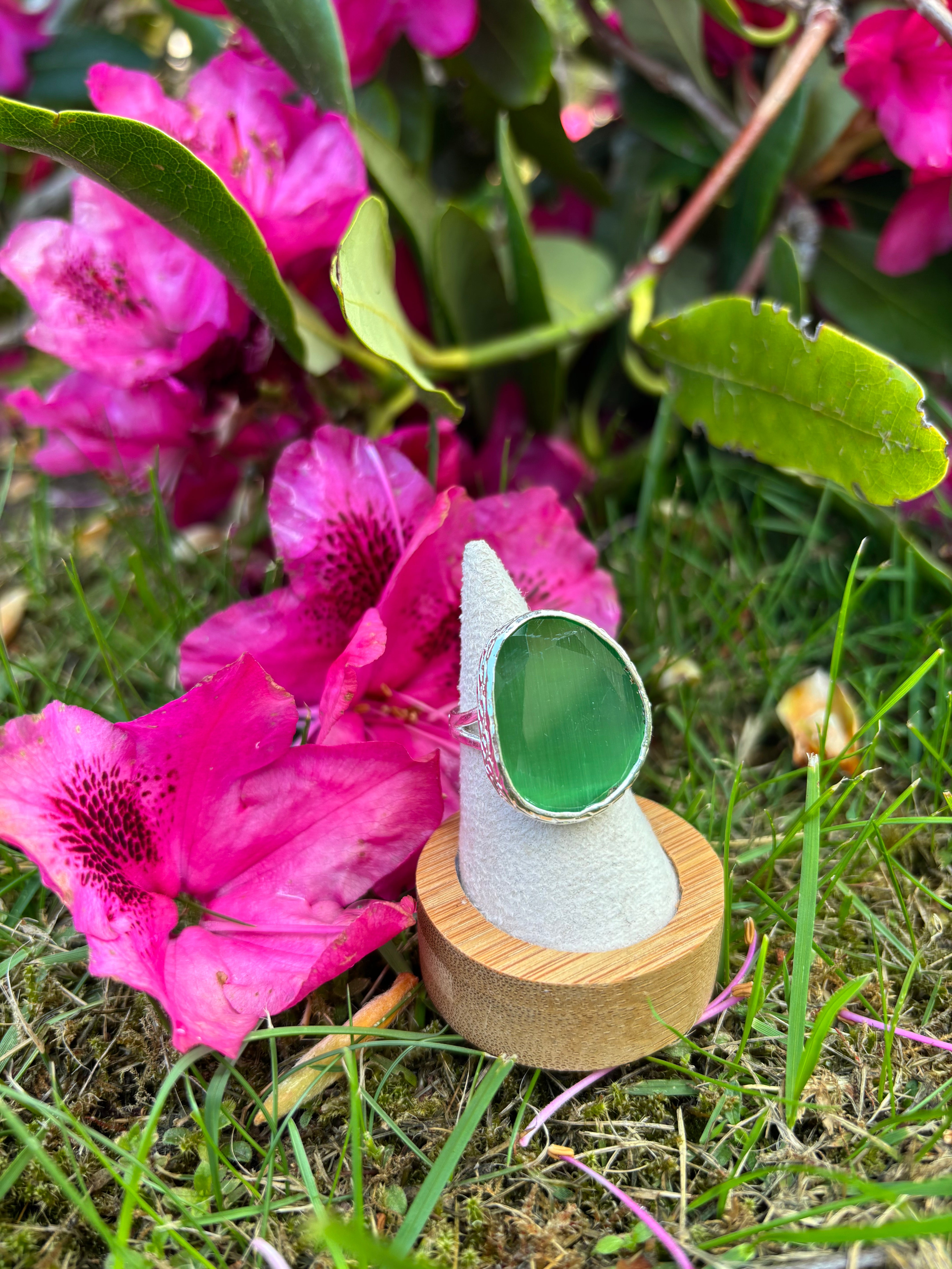 Omikron Silver Big Ring Light Green