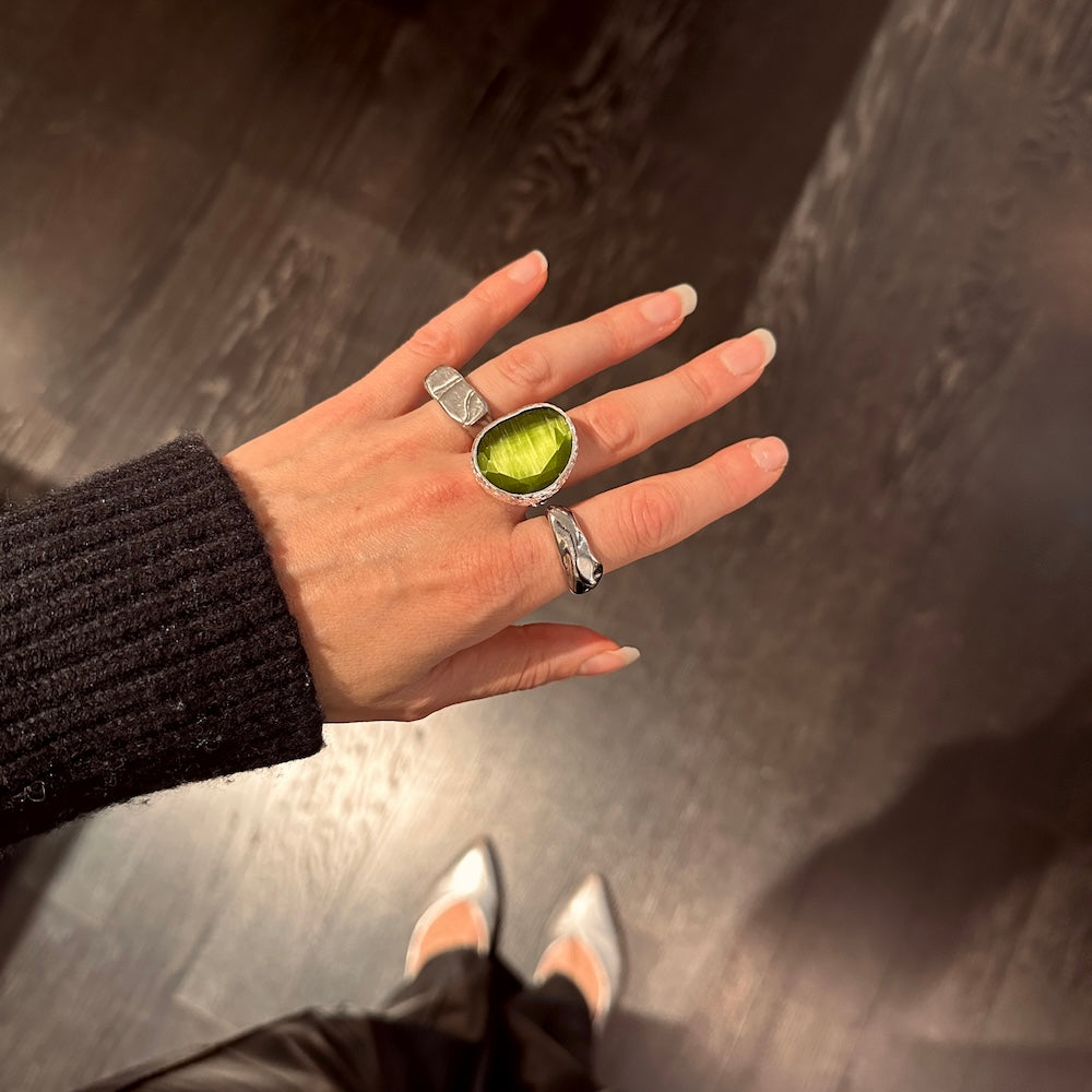 Omikron Big Ring Silver Dark Green