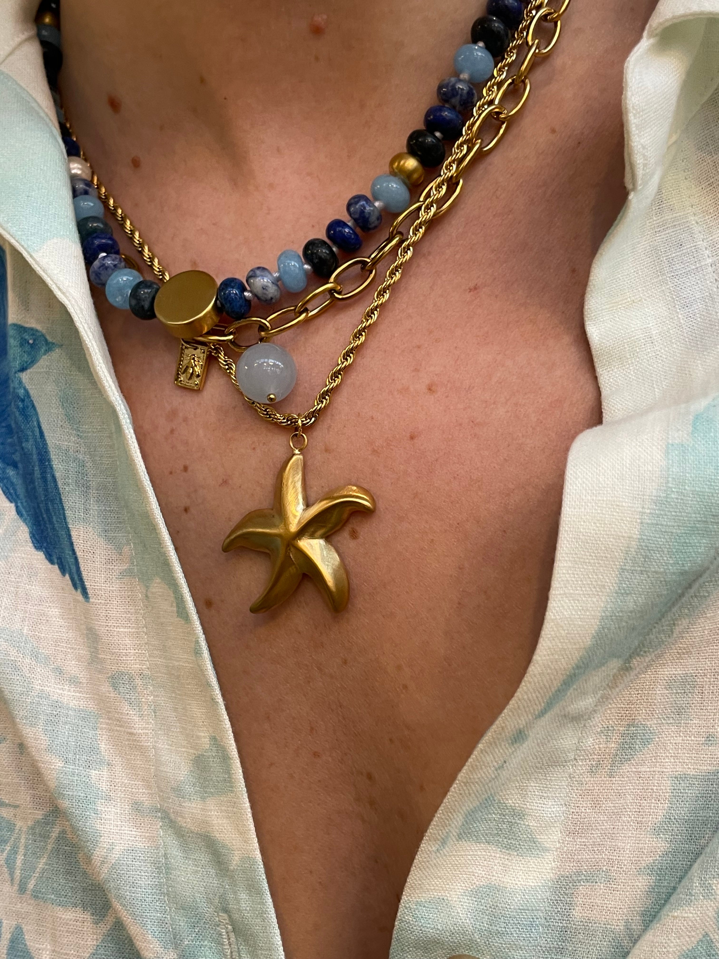 Chunky Gem Smile Halsband Blå