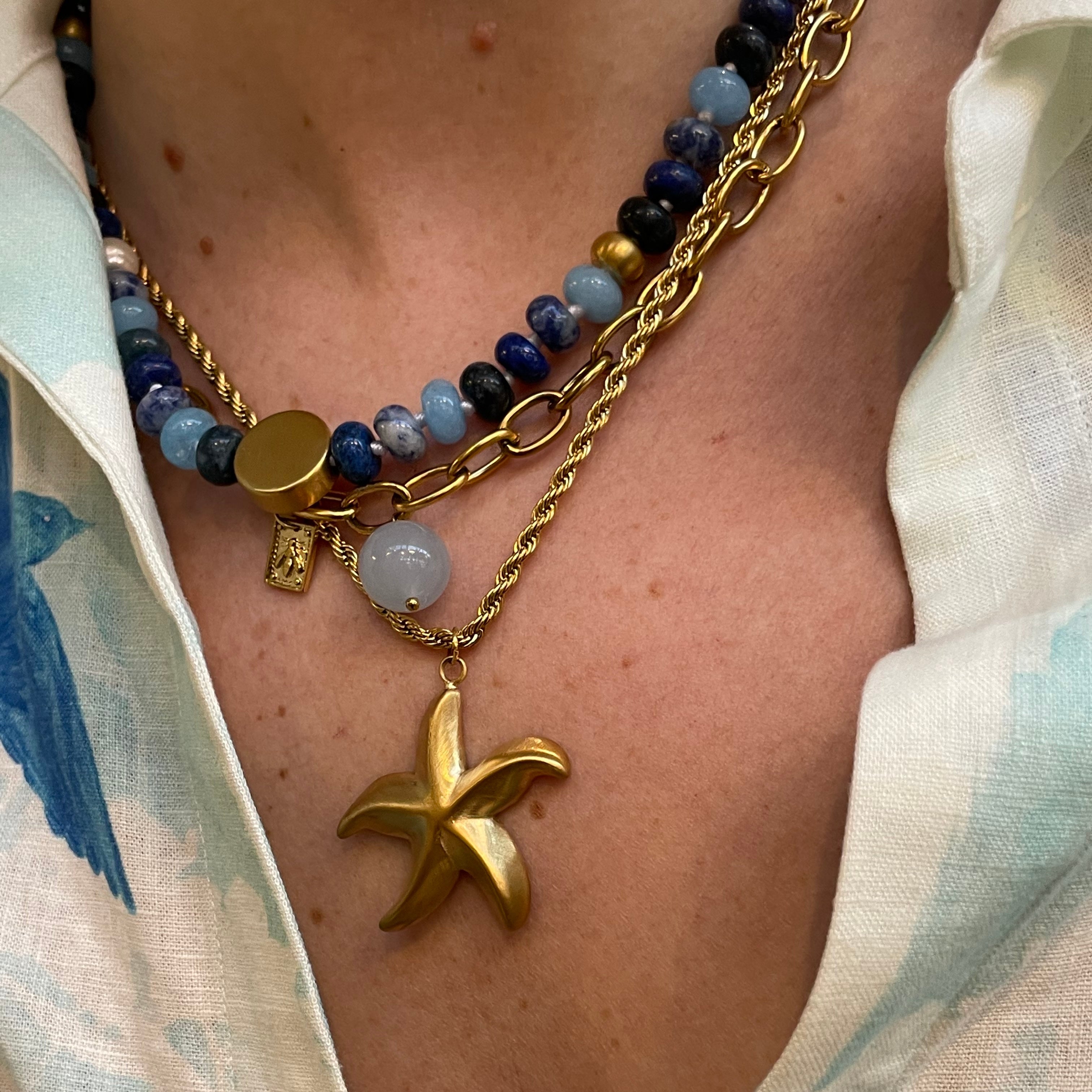 Chunky Gem Smile Halsband Blå