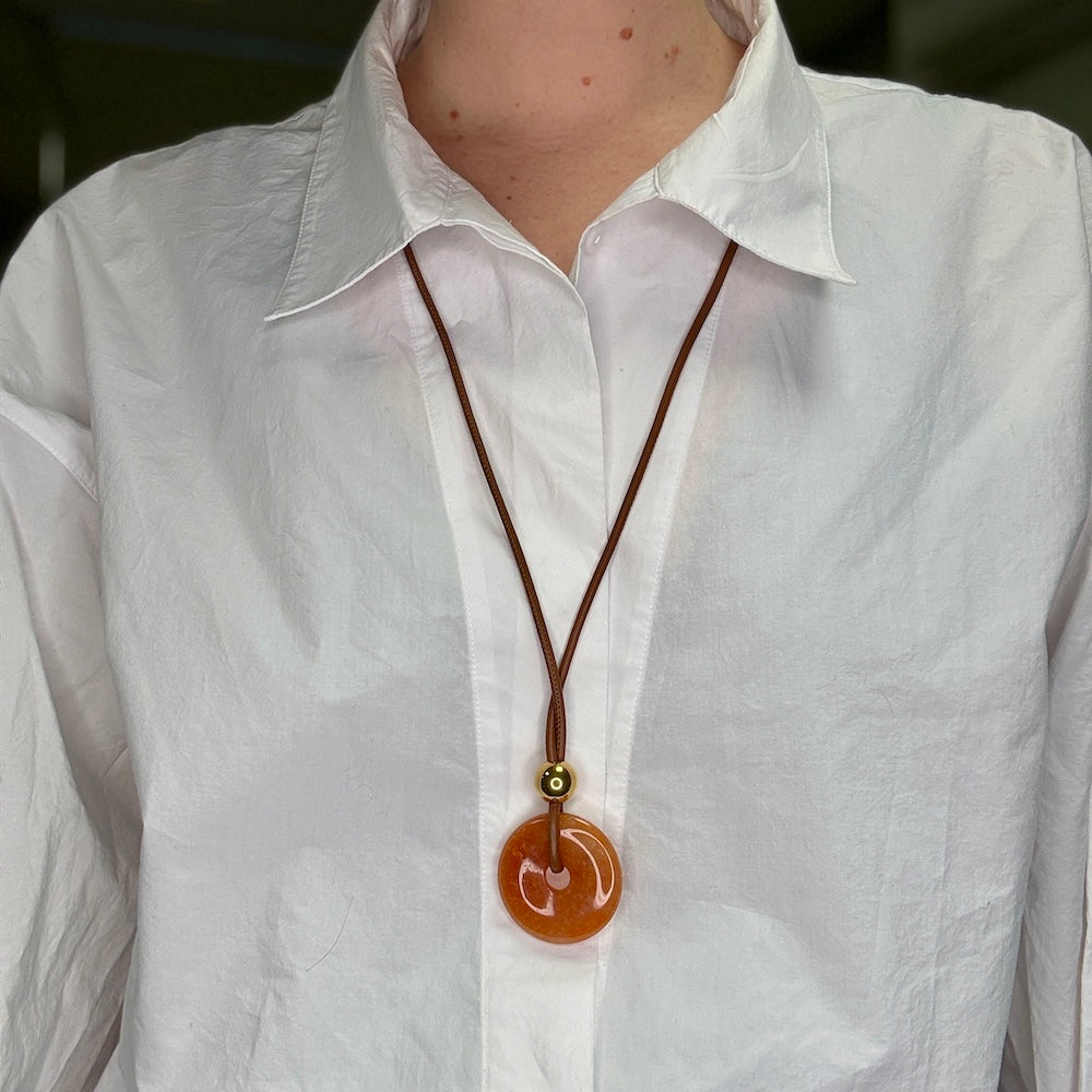 Orange Jade Halsband Läder