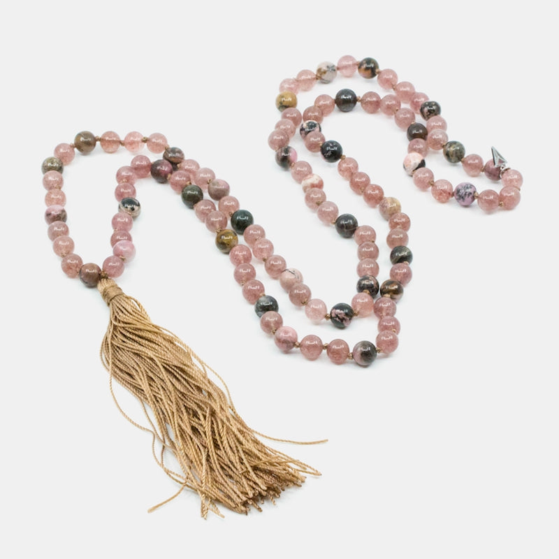 Mala Halsband Jordgubbskvarts Y-YOGA Rosa