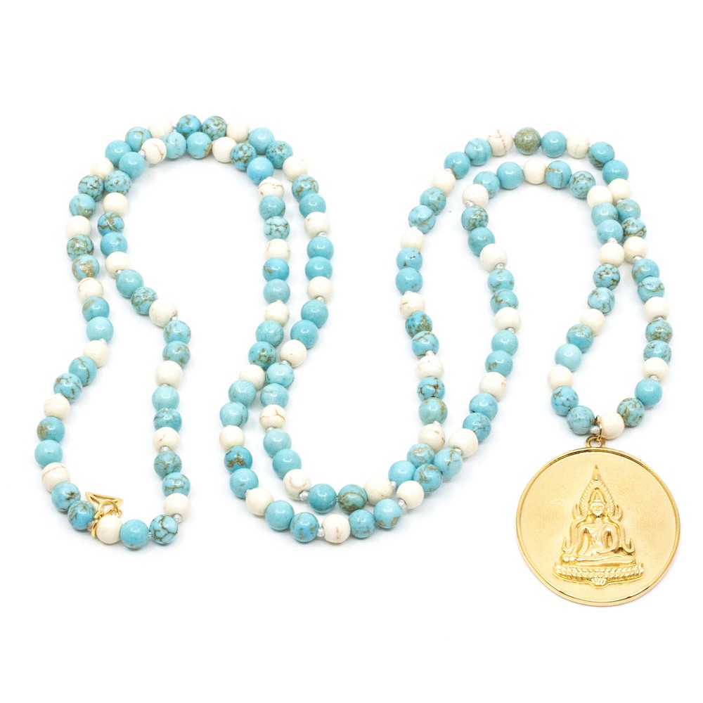 Round Buddha Icon Halsband Turkos Turkos