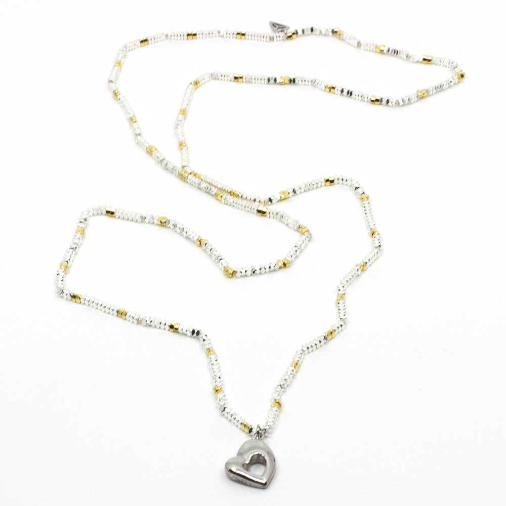 Retro Heart Necklace Silver