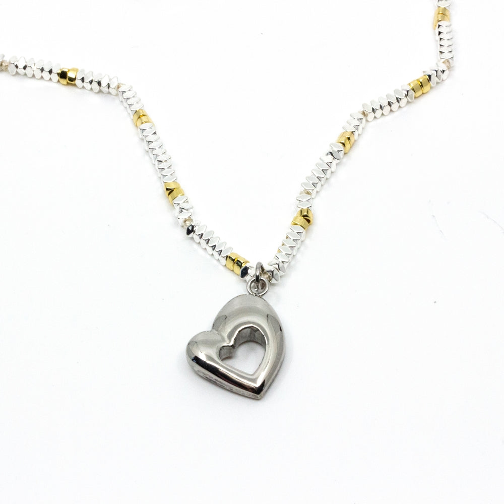 Retro Heart Necklace Silver