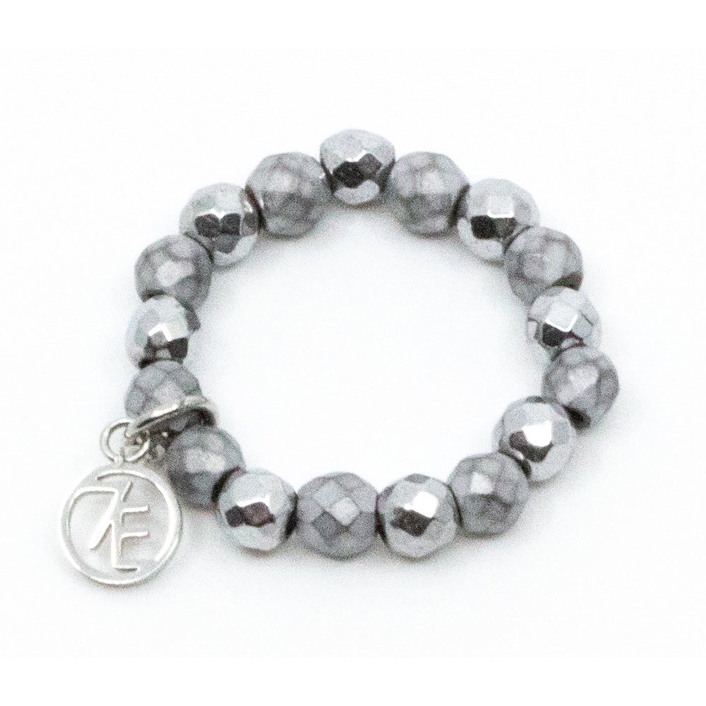 Hematite Silver Elastic Ring