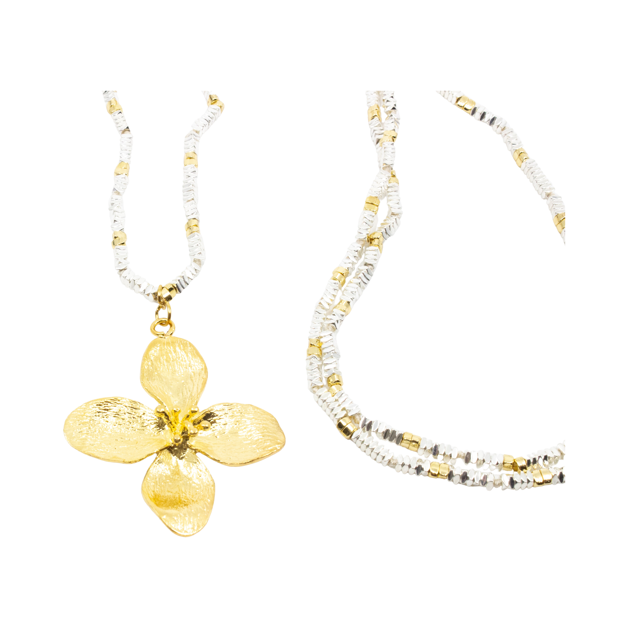 Flower Hematite Halsband Silver