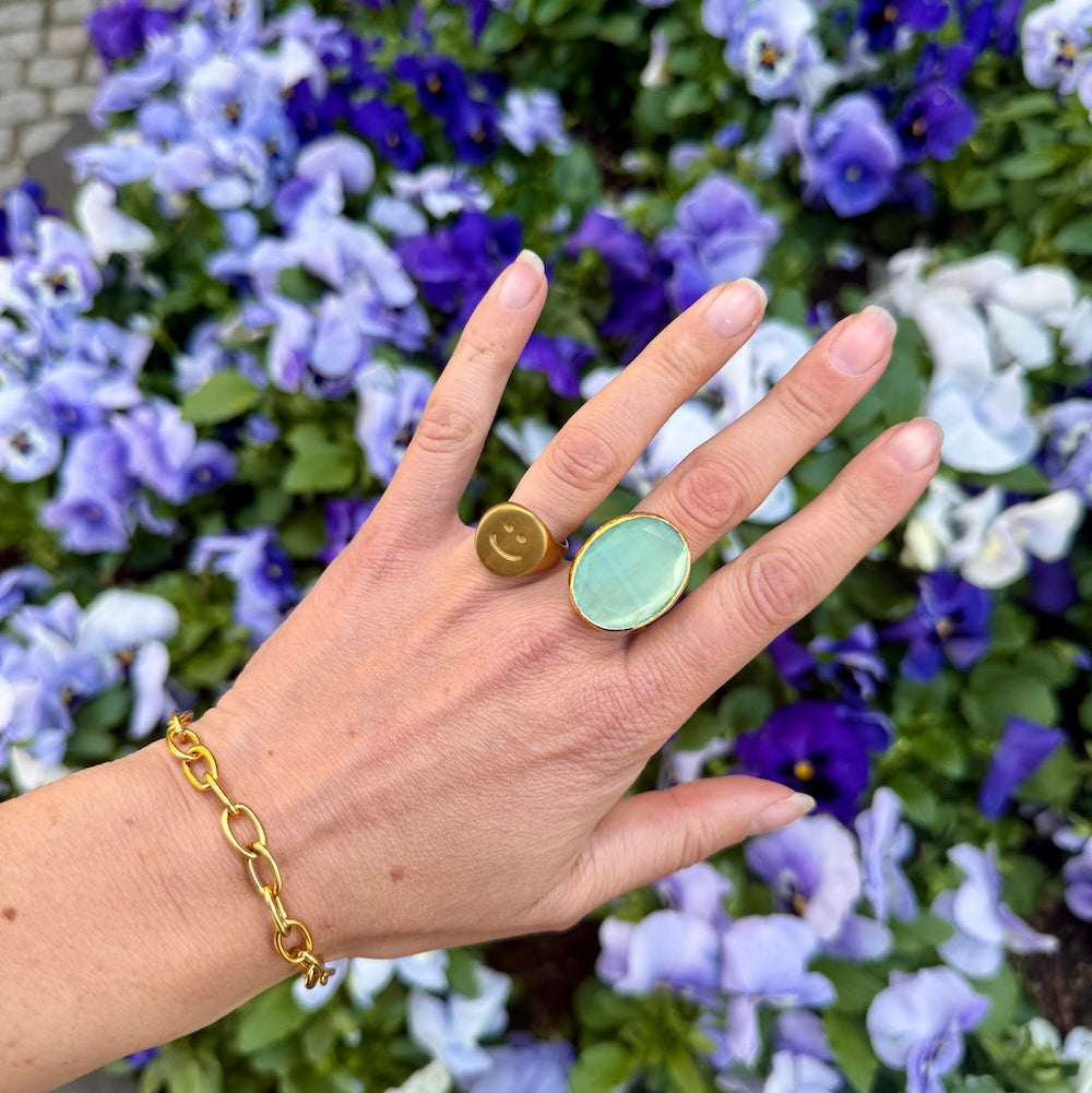 Thea Big Ring Guld Isblå