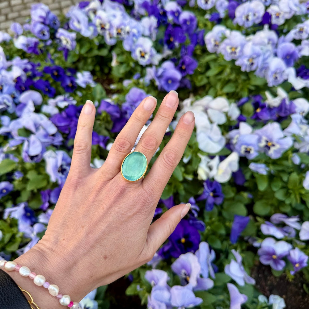 Thea Big Ring Guld Ljusblå