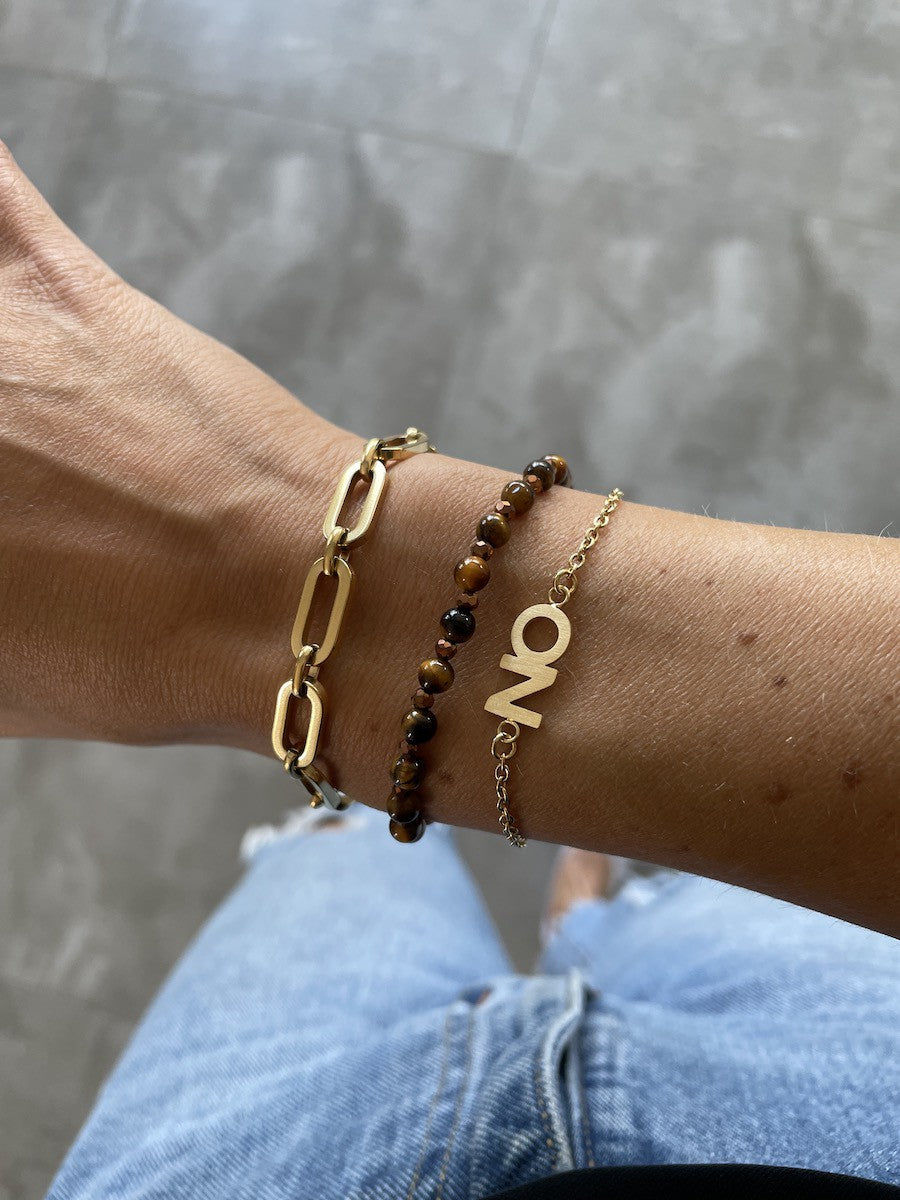 Beads Armband Tigeröga Guld
