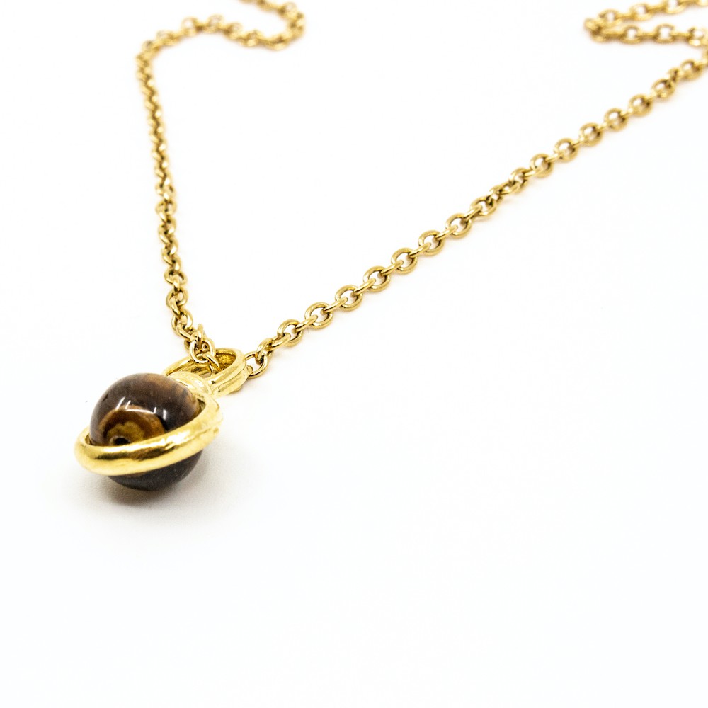 Beads Single Halsband 42cm Tigeröga Guld