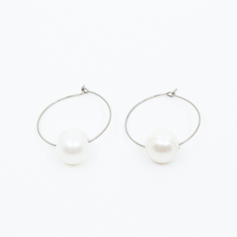 Pearl Loop Örhänge Vit Silver Vit