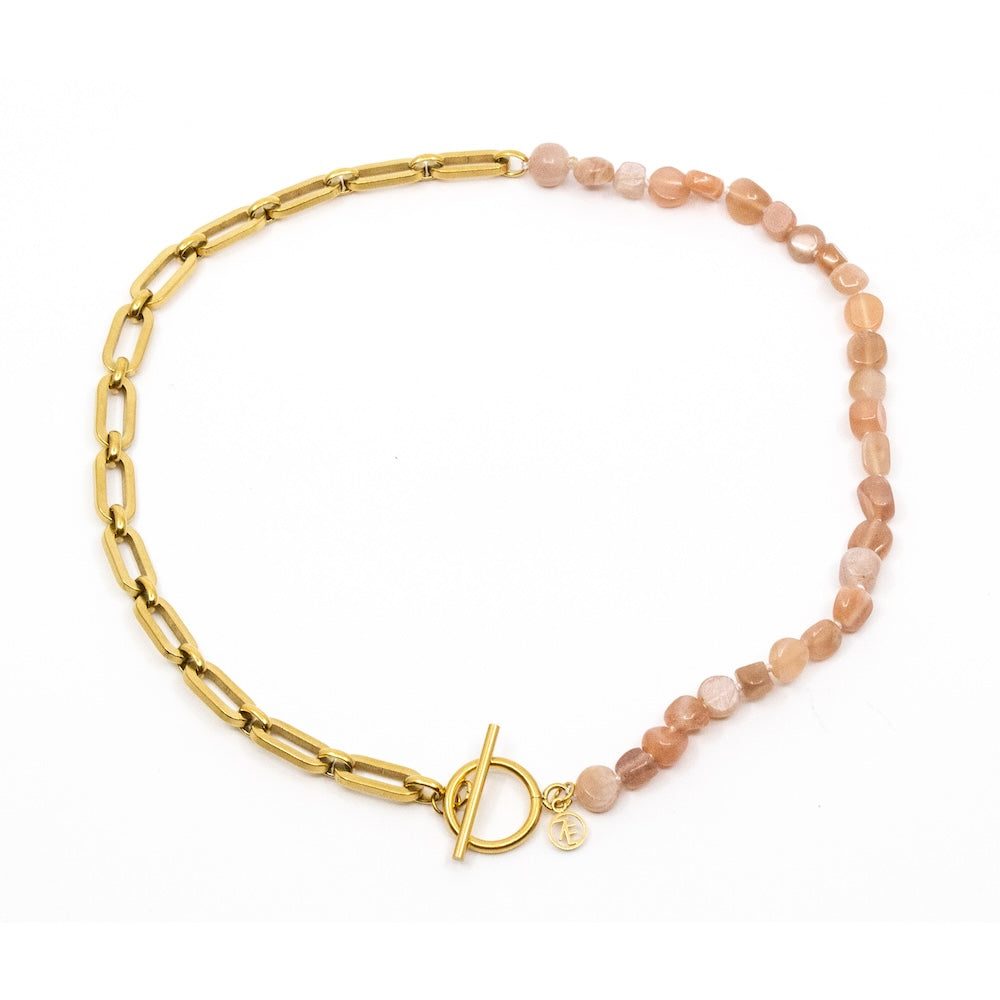 Chunky Gem Chain Necklace Peach