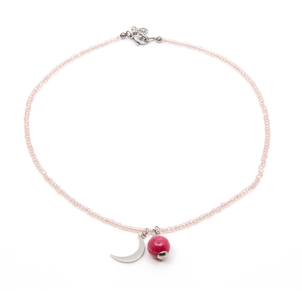 Moon Necklace Silver Pink