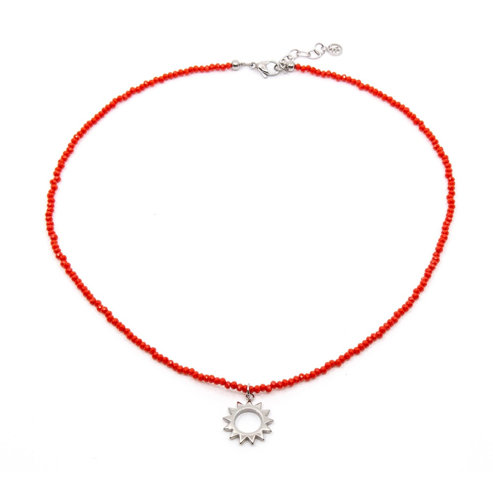 Sun Necklace Silver Red