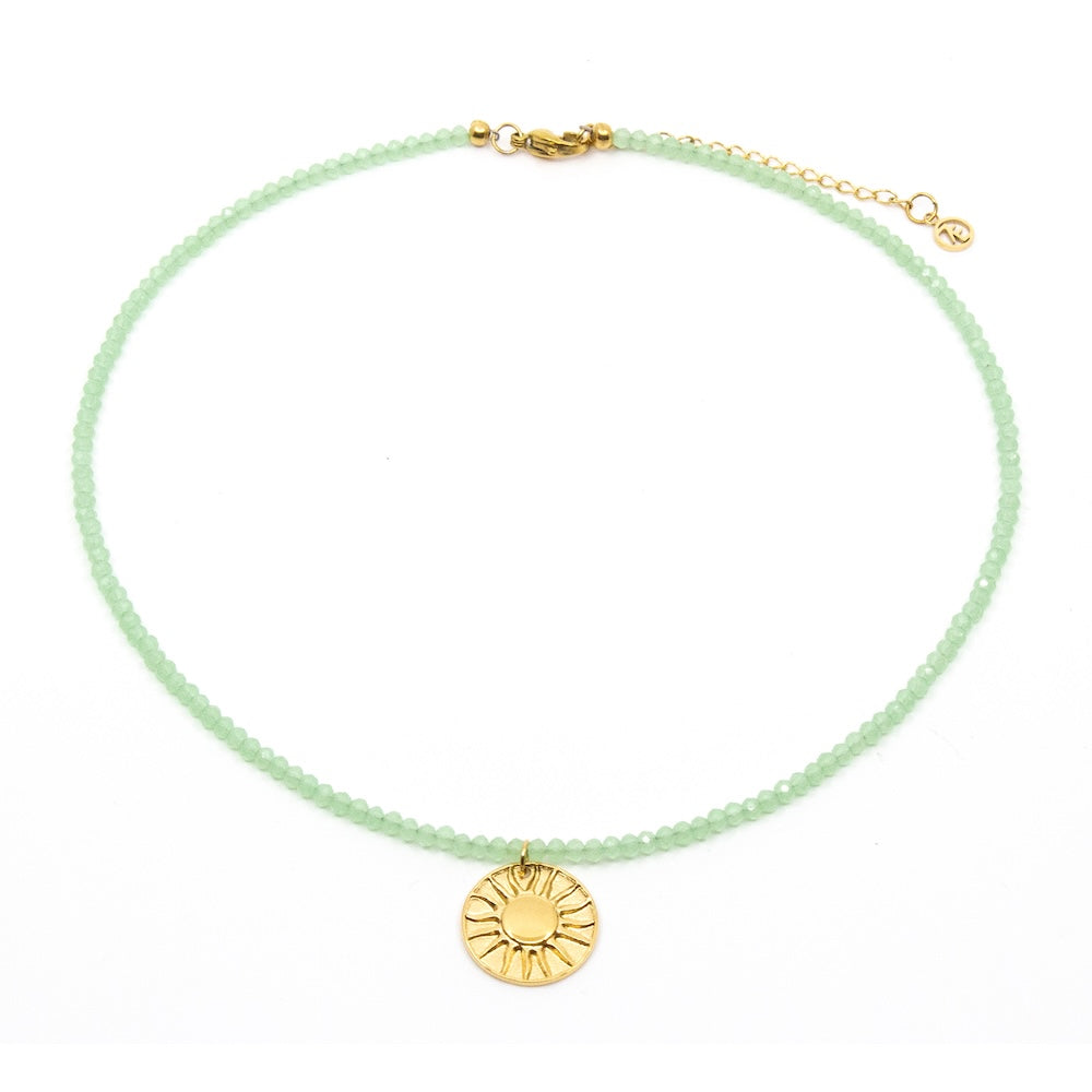 Sun Amulet Necklace Gold Green