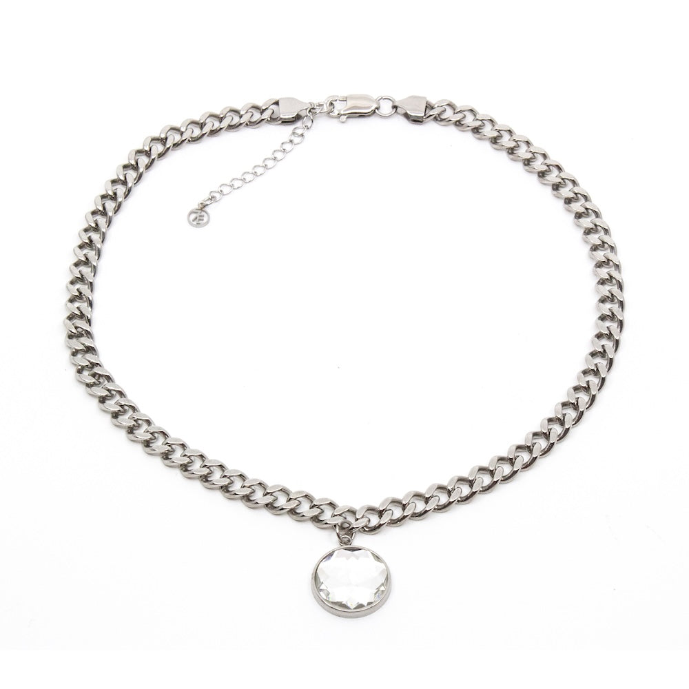 Sparkling Chunky Flat Chain Necklace Silver