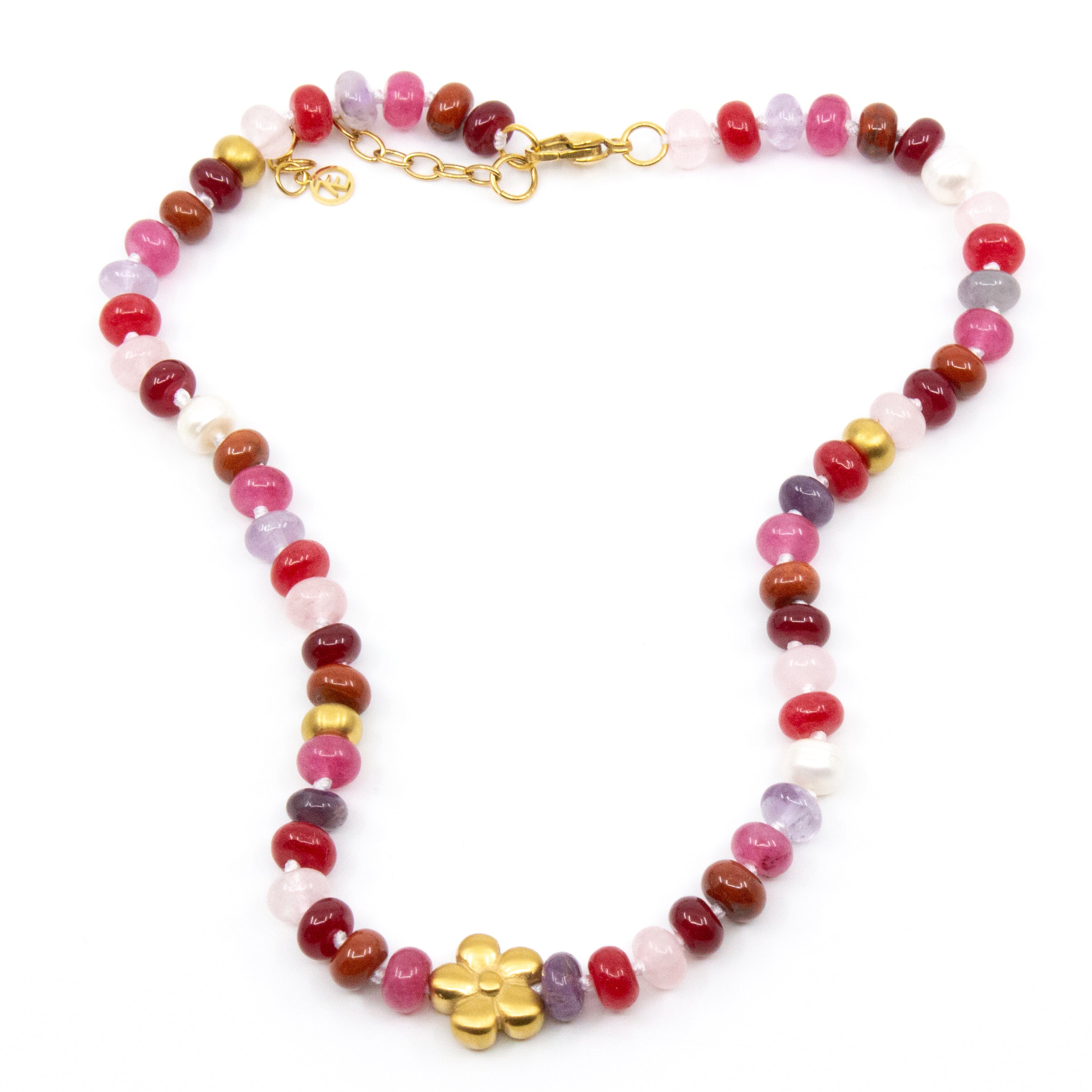 Chunky Gem Flower Halsband Rosa