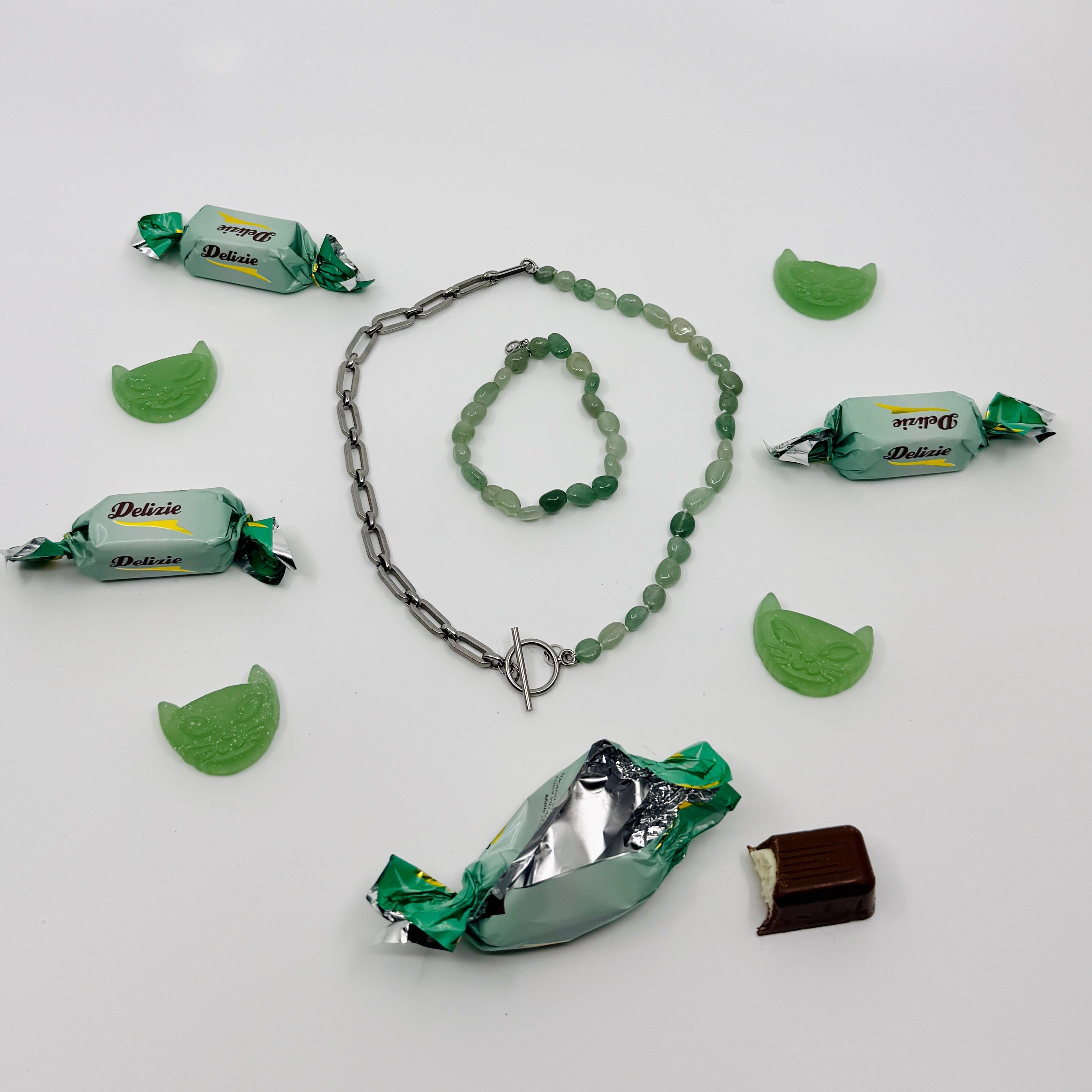 Chunky Gem Chain Necklace Green