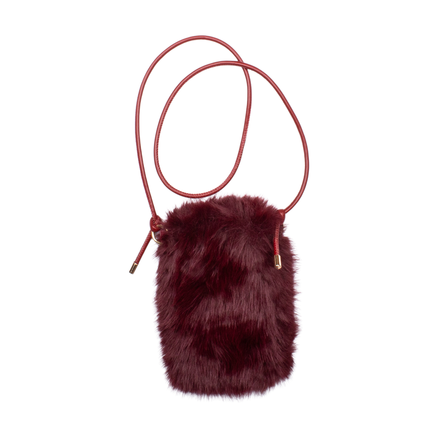 Faux Fur Mobilväska Vinröd