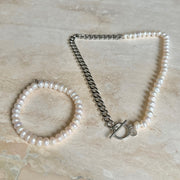 Chunky Pearl Chain Halsband Silver