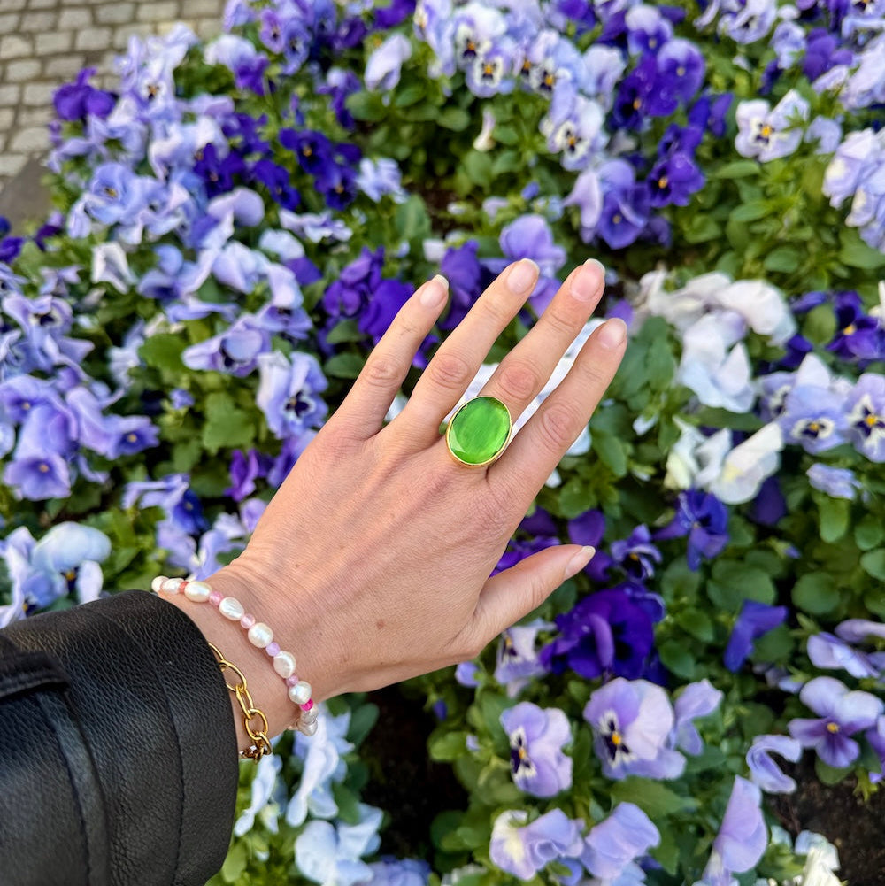 Thea Big Ring Guld Äppelgrön