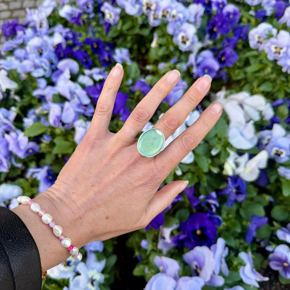 Thea Big Ring Silver Isblå