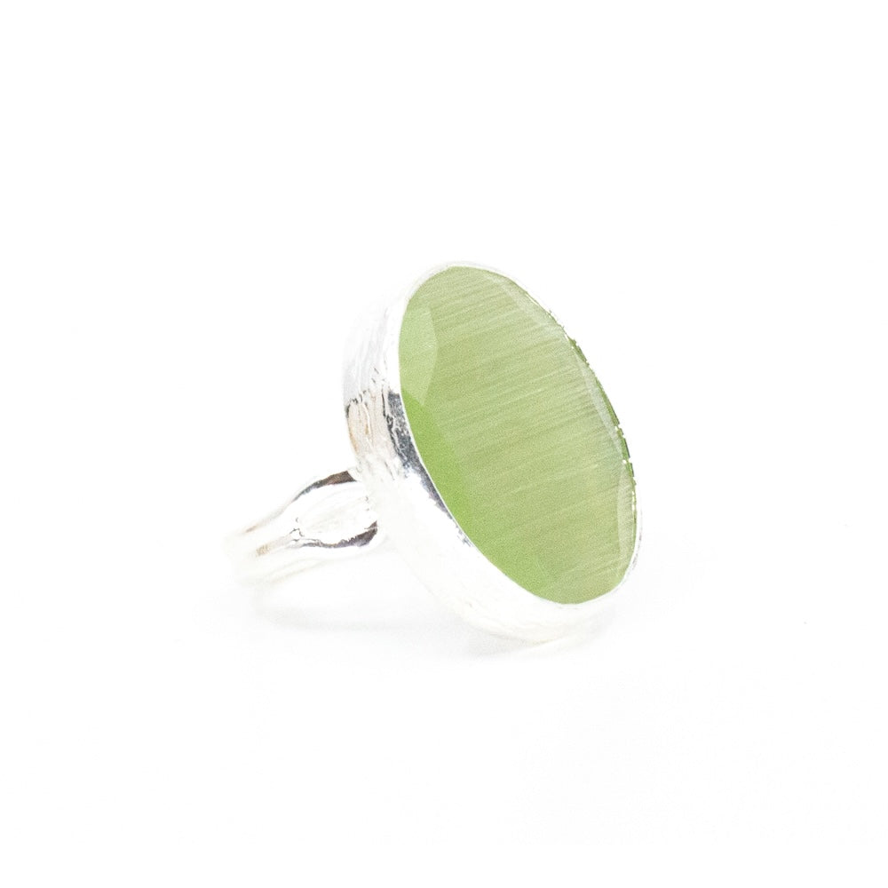 Thea Big Ring Silver Ljusgrön