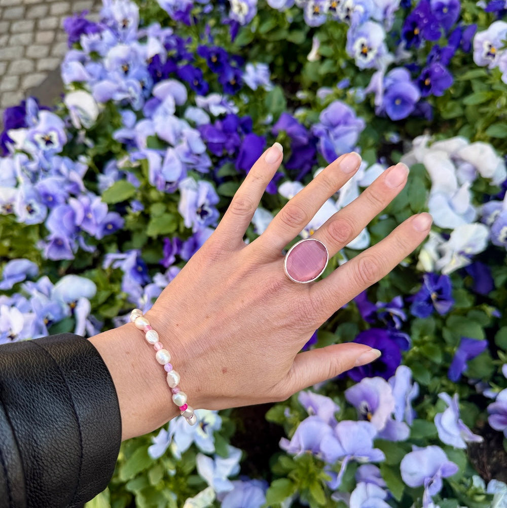 Thea Big Ring Silver Rosa