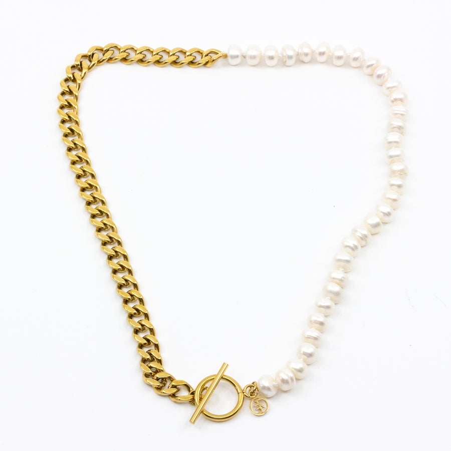 Chunky Pearl Chain Necklace Gold