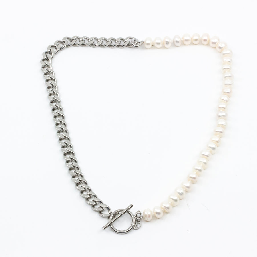 Chunky Pearl Chain Necklace Silver