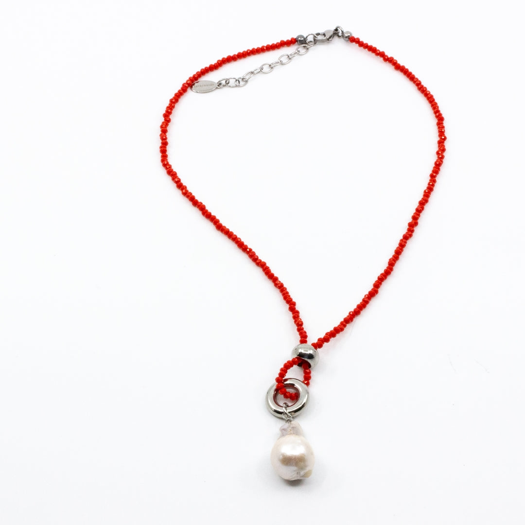 Sparkling Chunky Pearl Necklace Red