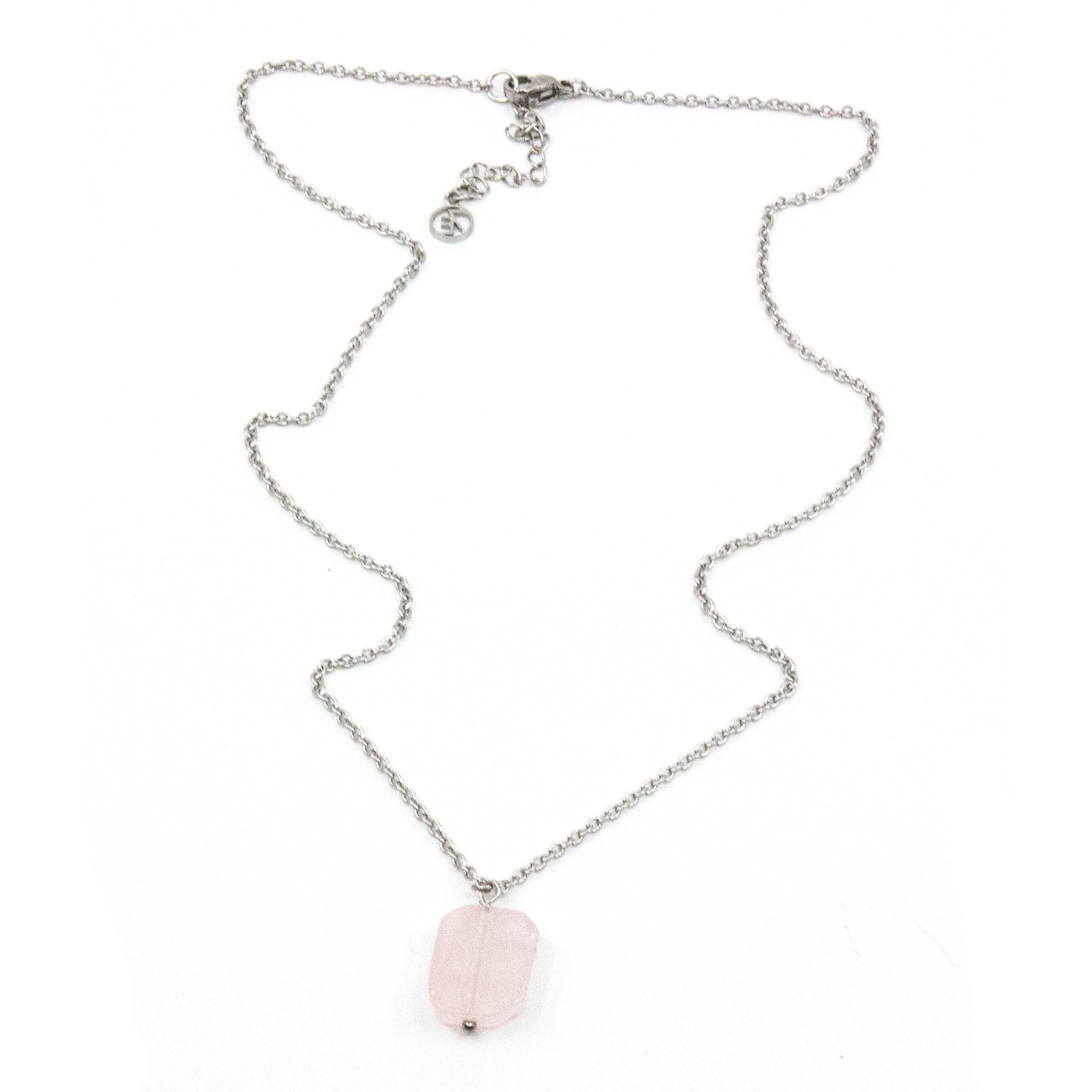 Rosequartz Halsband 45cm Silver