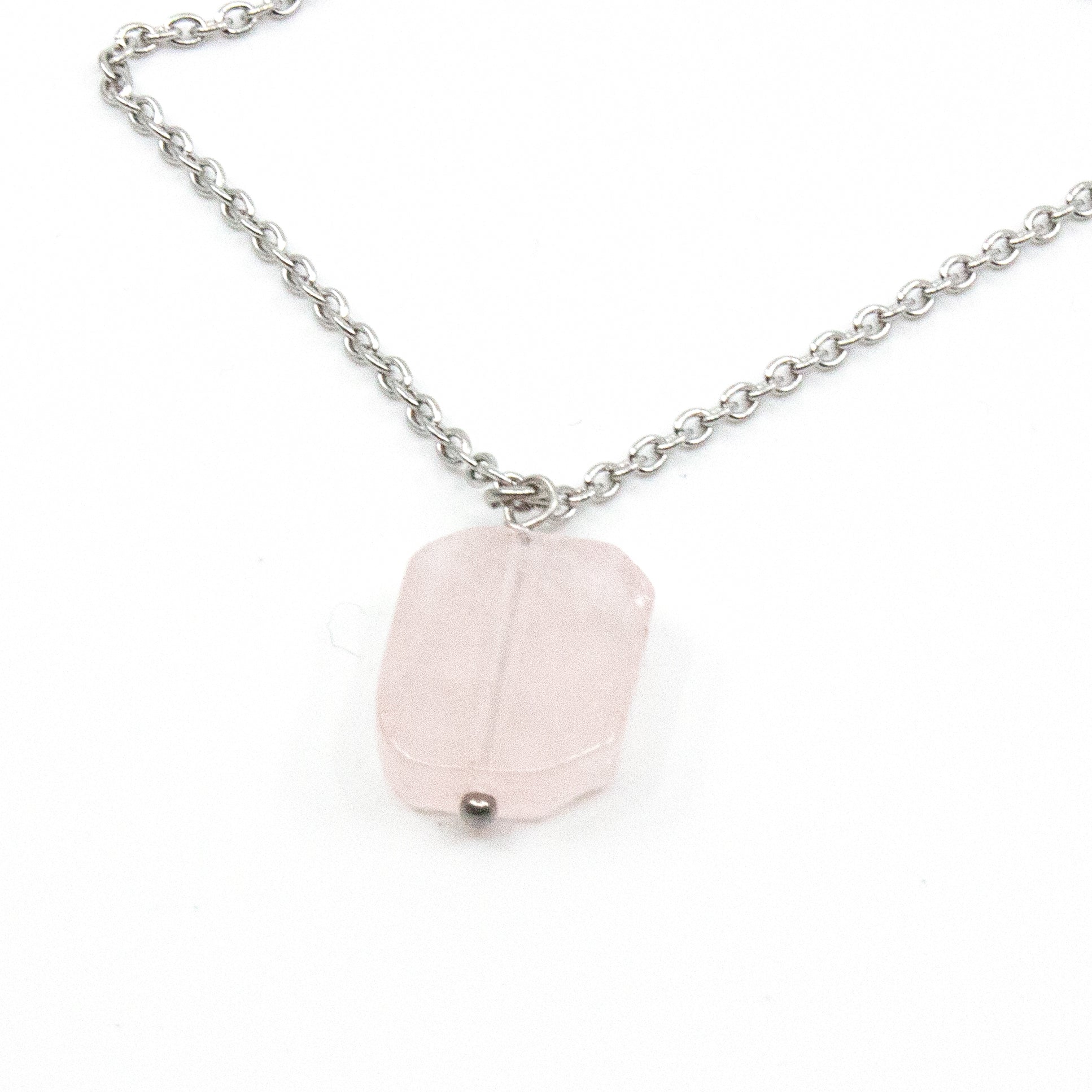 Rosequartz Halsband 45cm Silver