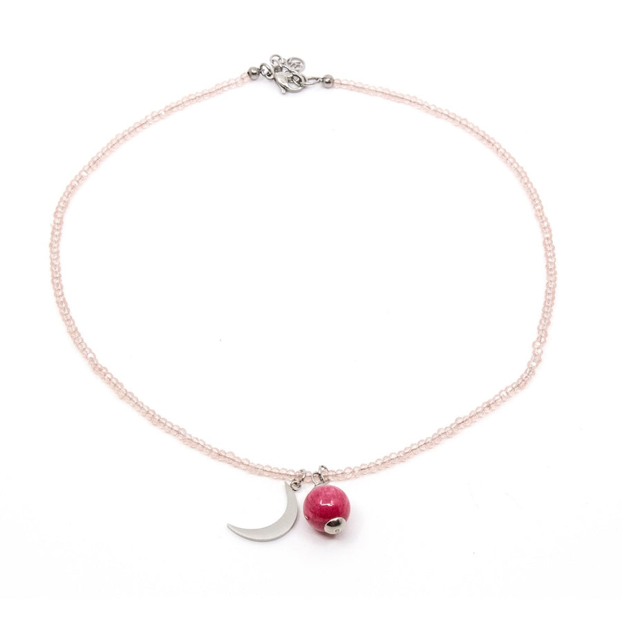 Moon Halsband Silver Rosa